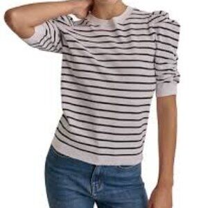 DKNY Women's Blue and White Striped Sweater
